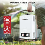 Tankless Water Heater, Camplux 1.58GPM Outdoor Propane Gas Water Heater with Portable Handle, White, 6L