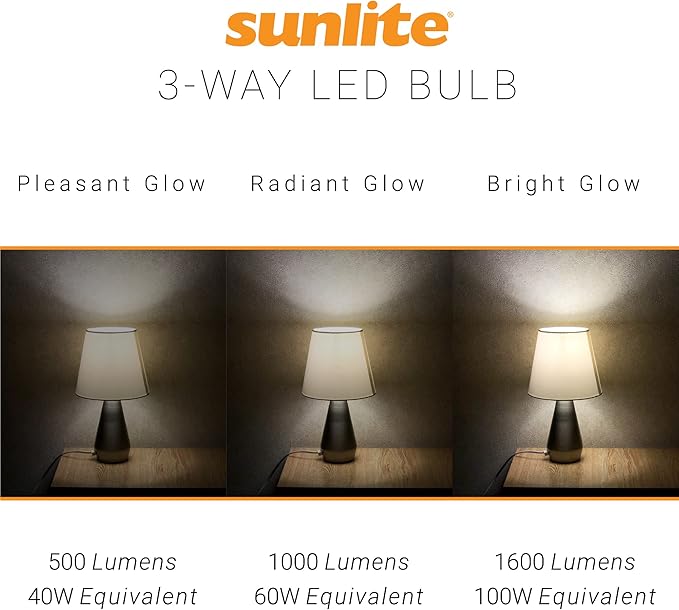 Sunlite 70324 3-Way LED A19 Light Bulb, 5/9/15 Watts (40W 60W 100W Equivalent), 500-1000-1600 Lumens, Medium E26 Base, Omni-Directional, ETL Listed, Frost, 4000K Cool White, 1 Count