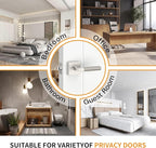 Amerdeco 1 Pack Privacy Door Handles, Brushed Satin Nickel Interior, Knurled Lever, Heavy Duty for Bedroom and Bathroom, Reversible Keyless for Right & Left Side AM0021