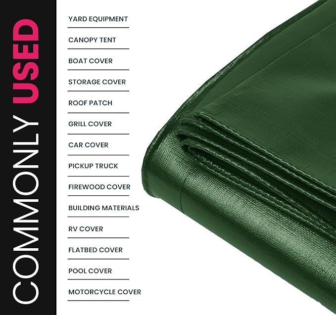 PROTARP Extreme Heavy Duty 22 Mil Tarp Cover, Waterproof, UV Resistant, Rip and Tear Proof, Poly Tarpaulin with Reinforced Edges for Roof, Camping, Patio, Pool, Boat. (Green/Black 18′ X 24′)
