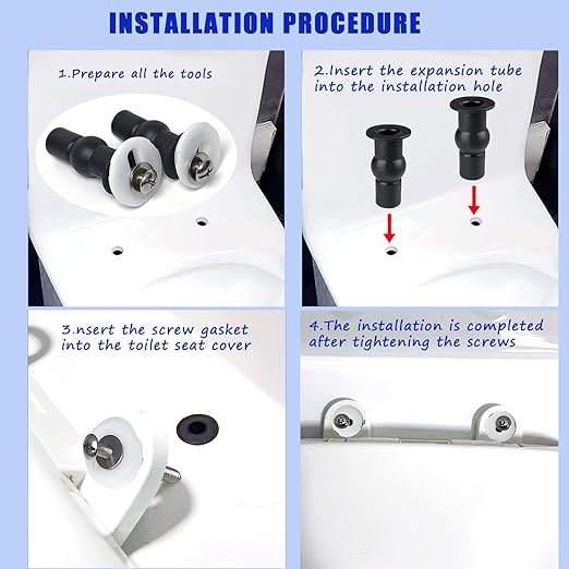 4 Pack Universal Toilet Seat Bolts and Hinge Screws, Top Mounting Fixings Kit with Expanding Rubber Top Nuts, Replacement Screws for 14-16mm Hole Toilet Seat Repair