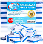 (100 Pack) Extra Durable Eraser Sponge - Extra Thick, Long Lasting, Premium Melamine Sponges in Bulk - Multi-Purpose Power Scrubber - Bathroom, Kitchen, Floor, Bathtub, Toilet, Baseboard, Wall Cleaner