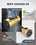 Metal Kitchen Faucet Head Replacement: 3-Function Pull Down Spray Nozzle with 9 Adapters, Sink Sprayer Replacement Compatible with Moen, Delta, Kohler, American Standard Faucets, Brushed Gold