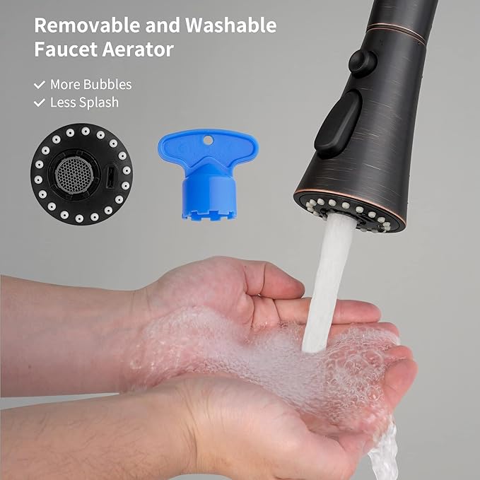 Hibbent 3-Function Pull Down Kitchen Faucet Head Replacement with 12 Adapters, NSF/ANSI/CAN 61 & CUPC Certified Sink Spray Nozzle, Compatible with Moen, Delta, Kohler Faucets, Oil-Rubbed Bronzed