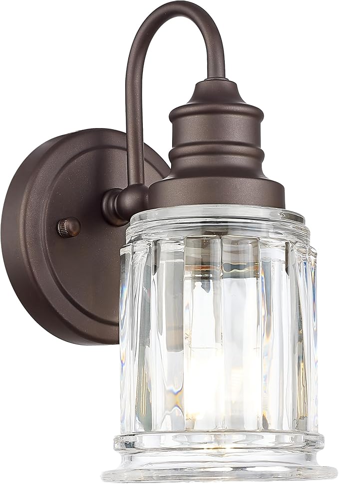 Sconce Wall Lighting, HWH 1-Light Wall Sconce Modern Indoor Wall Light Fixtures, Single Bathroom Vanity Light with Bell-Shaped Fluted Clear Glass, Oil-Rubbed Bronze Finish, 5HZG106B ORB