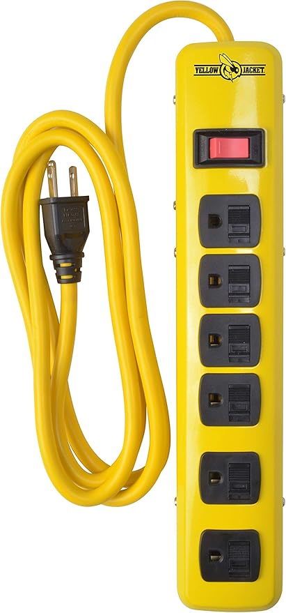 Woods Wire Southwire Yellow Jacket 5139N 14/3 6-Outlet Heavy Duty Industrial Metal Workshop Strip with 6-Foot Power Cord; Sliding Safety Covers and Overload Protection (Pack of 4)