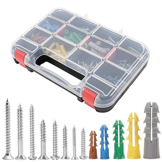 HongWay 370pcs Plastic Drywall Wall Anchors Kit with Screws, Includes 5 Different Assorted Size Anchors and Screws