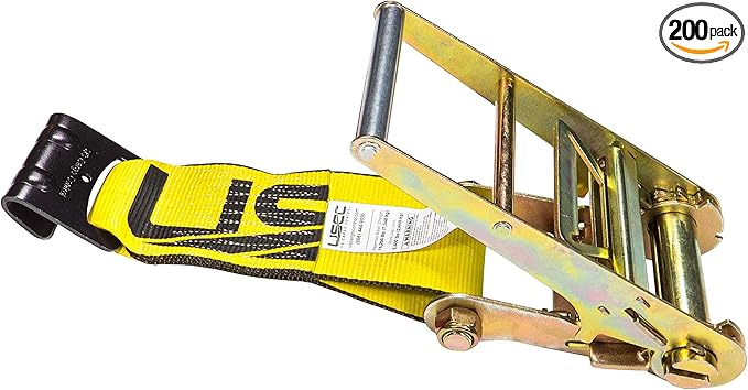 US Cargo Control Heavy Duty Yellow Fixed End with Ratchet and Flat Hook 4 Inch x 11 Inch (200-Pack), Fixed End Only, 5,400 LBS Working Load Limit
