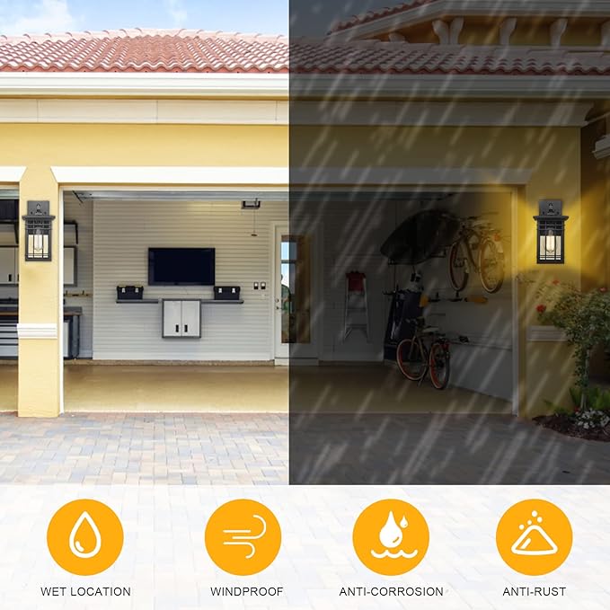 Dusk to Dawn Exterior Wall Lights, Outdoor Wall Lanterns Sensor Light Fixtures Wall Mount Waterproof Wall Sconce Anti-Rust Porch Light with Seeded Glass for Corridor, Garage, 1 Pack