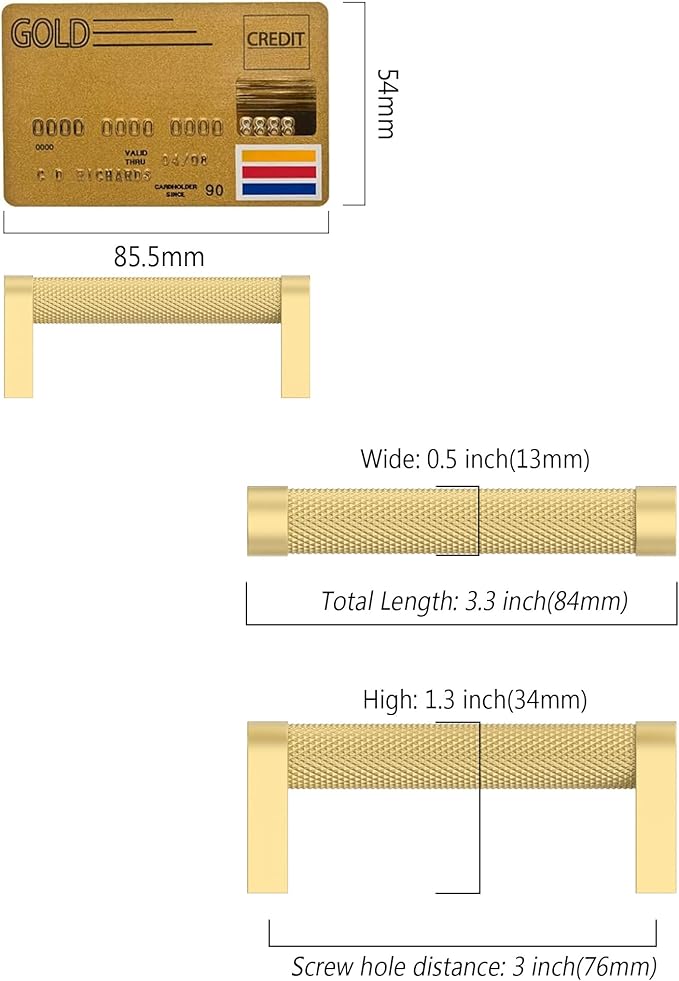 Amerdeco 10 Pack Brushed Gold Cabinet Pulls 3 Inch Hole Centers Kitchen Cabinet Handles Hardware Kitchen Handles for Cabinets Handles ZH0064