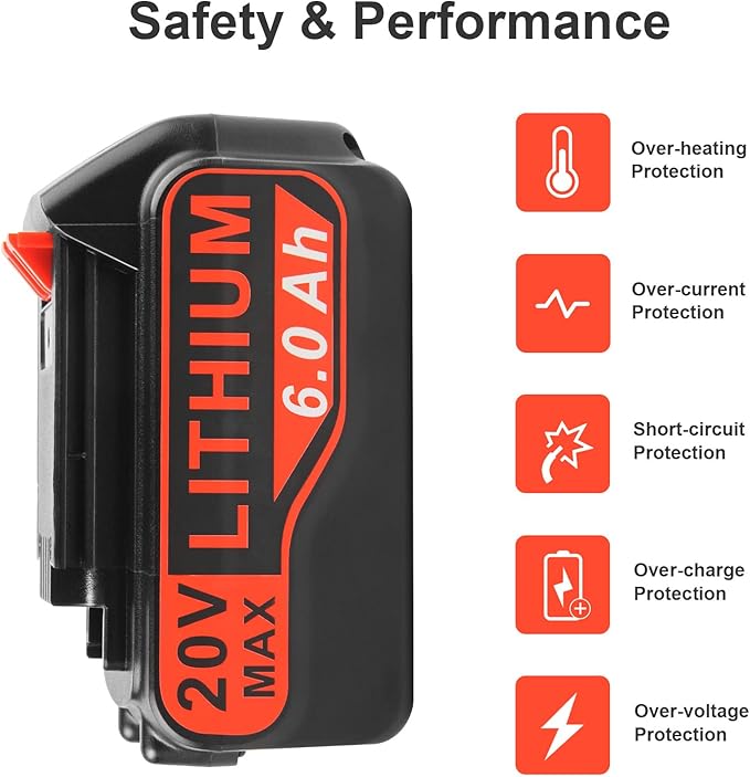 ARyee LB2X4020 6.0Ah 20V Lithium Battery for Black and Decker 20Volt Max LBXR20 LB20 LBX20 LBXR2020 LBX4020 LB2X4020-OPE LBXR20-OPE LBX4020 LST220 Cordless Power Drill Tools (2pcs 20V 6Ah Battery)