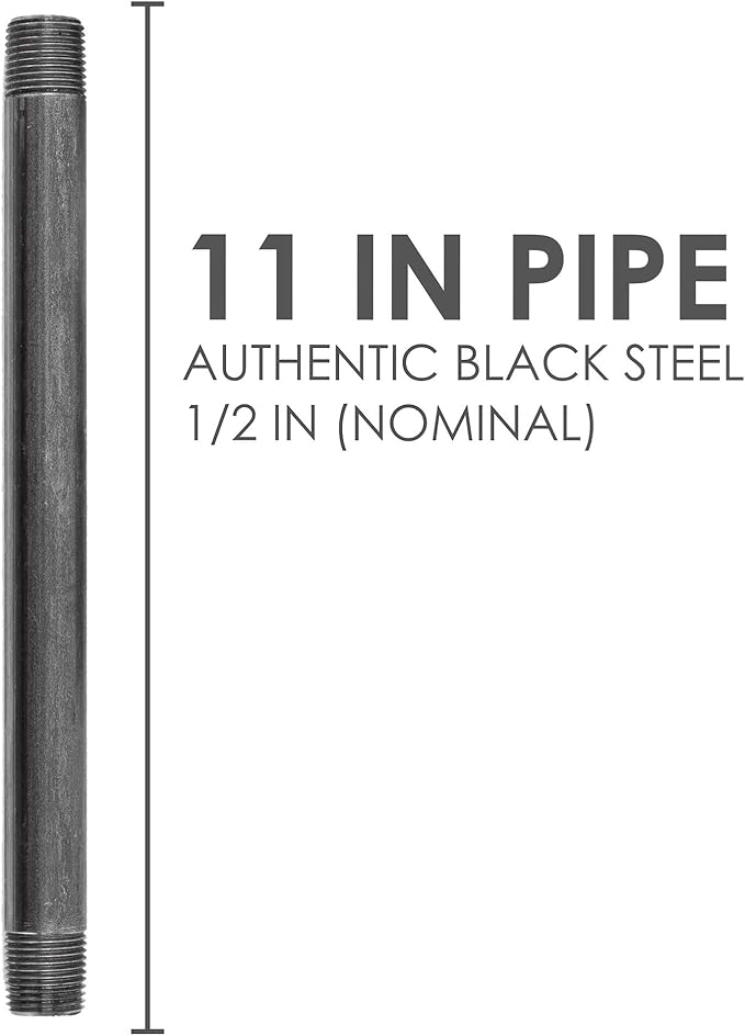PIPE DÉCOR 1/2” x 11” Malleable Cast Iron Pipe Nipple, Pre-Cut Connectors, Industrial Steel Grey Fits Standard Half Inch Black Threaded Pipes Nipples and Fittings, Build Vintage DIY Furniture, 6 Pack