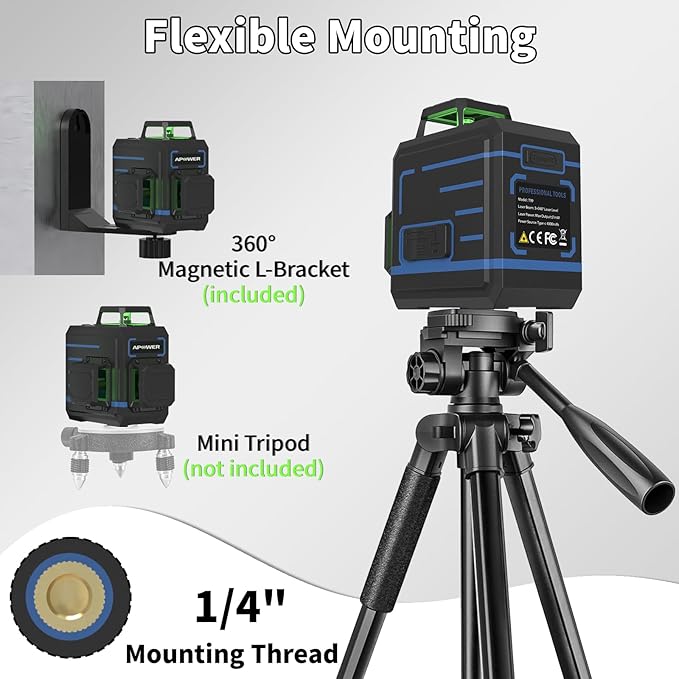 Laser Level 360 Self Leveling, 3 x 360° Cross Line Lazer Leveler Tool for Construction and Picture Hanging, Rechargeable Nivel Laser Outdoor, L-Magnetic Bracket Included