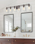 HWH Bathroom Lighting Fixtures Over Mirror 6 Light Oil-Rubbed Bronze Wall Vanity Lights with Clear Glass Shade, 5HLT63B-6W ORB