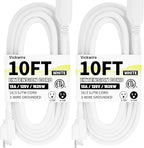 16/3 White Indoor Outdoor Extension Cord 10 Ft 2 Pack Waterproof, Heavy Duty Extension Cord with 3 Prong Grounded Plug,13A 1625W 16AWG SJTW, Flexible Weatherproof Power Cable