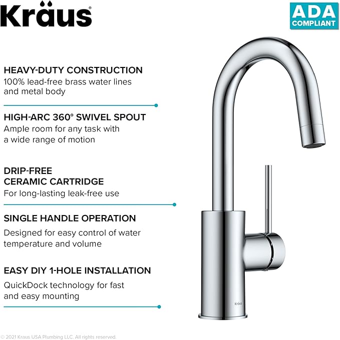 KRAUS Oletto Single Handle Kitchen Bar Faucet in Chrome Finish, KPF-2600CH