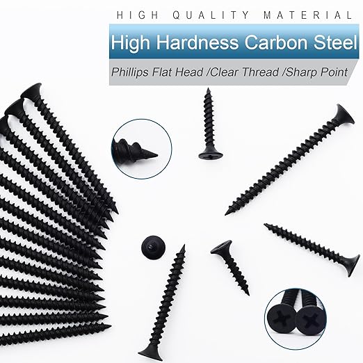 High Hardness Black Wood Screws Assortment Kit, 209 pcs, Phillips Drive Flat Head, Wood Screws, Screws, Drywall Screws, Assorted Screws, Screws Set, 6 Sizes (2”,1-1/2”,1-1/4”,1”,3/4”,1/2”)