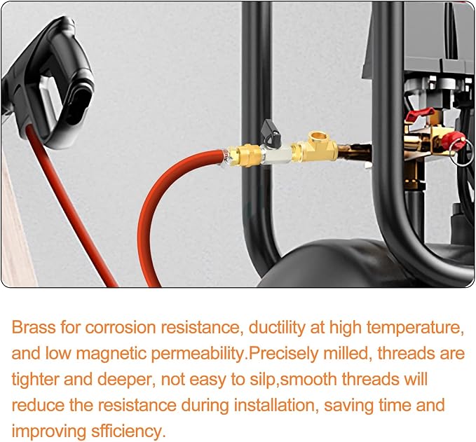 GASHER 8PCS 1/2 Inch NPT Brass Pipe Fitting, Female and Male Thread Mini Ball Valve, Barstock Tee Brass Pipe Fitting and Air Hose Fitings