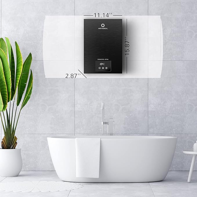 Airthereal Electric Tankless Water Heater 14kW, 240Volts - Endless On-Demand Hot Water - Self Modulates to Save Energy Use - Small Enough to Install Anywhere - for 1 Shower, Evening Tide series