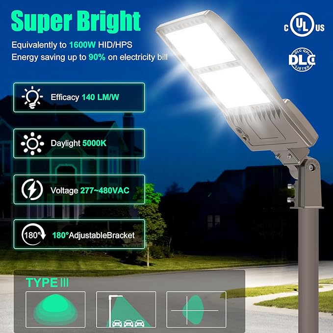BBESTLED 480V 400W 320W 240W LED Parking lot Light with Dusk to Dawn Photocell, Pole Mount 56000LM IP65 5000K 277-480VAC Input, 400 Watt LED Flood Light, Outdoor Commercial Parking Shoebox Lights