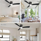 52 Inch Ceiling Fans Black Lights and Remote,White Low Profile Ceiling Fan with Light,Flush Mount,Reversible,6 Speeds,3CCT Dimmable,for Bedroom,Living Room,Indoor Patio