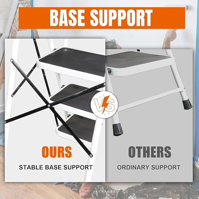 4 Step Ladder, Folding Lightweight Step Stool with Handrails and Wide Anti-Slip Pedal for Home, Office, Kitchen and Garage, Service Height 37.8 inch, 400 lbs Capacity