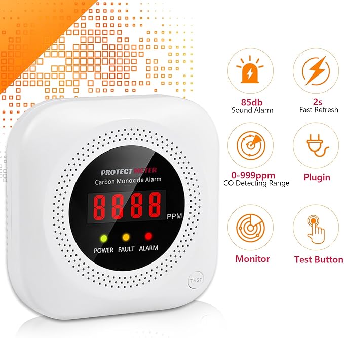 Carbon Monoxide Detectors, CO Detector Plug in Wall 100-220V AC Power Operated, Portable Carbon Monoxide Detector for Home/Hotel/RV with AC Power, Digital LCD