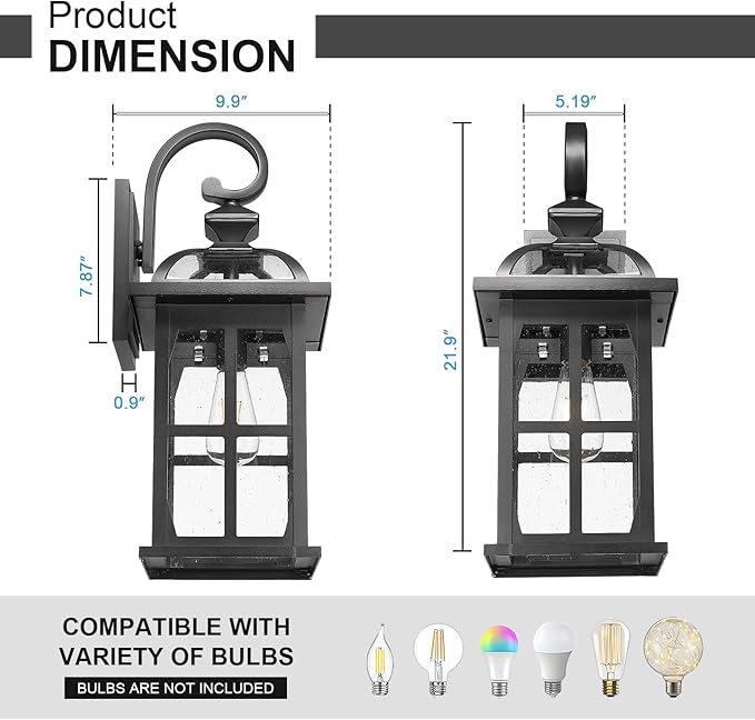 Darkaway Large Outdoor Wall Lights, 22inch Exterior Light Fixture with Seeded Glass, Aluminum Anti-Rust Outside Exterior Lights Sconces Lighting for House Porch Yard Hallway Doorway Garage