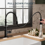 FORIOUS Black Vintage Kitchen Faucet Pull Down Sprayer Stainless Steel, High Arc Single Handle Antique Sink Faucet 1 or 3 Holes for Pot Filler, Farmhouse Camper RV Wet Bar