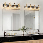 Modern Bathroom Vanity Light, 4-Light Black Gold Wall Sconce with Crystal Accents, Over Mirror Bathroom Lighting Fixture, 32.67" Long Dimmable Vanity Lamp for Makeup, Easy Installation