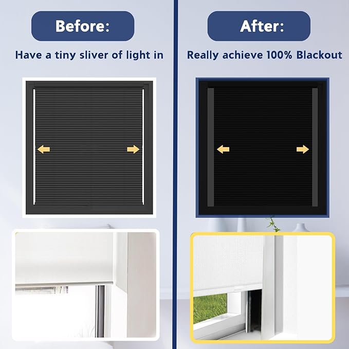 U Channel Blackout PVC Light Blocking Strips for Roller Blinds Light Gap Blockers Window Shades Side Rail Tracks Bedroom Sleep, Side Tracks for Cordless Blackout Shades (White, 58",2Pcs)