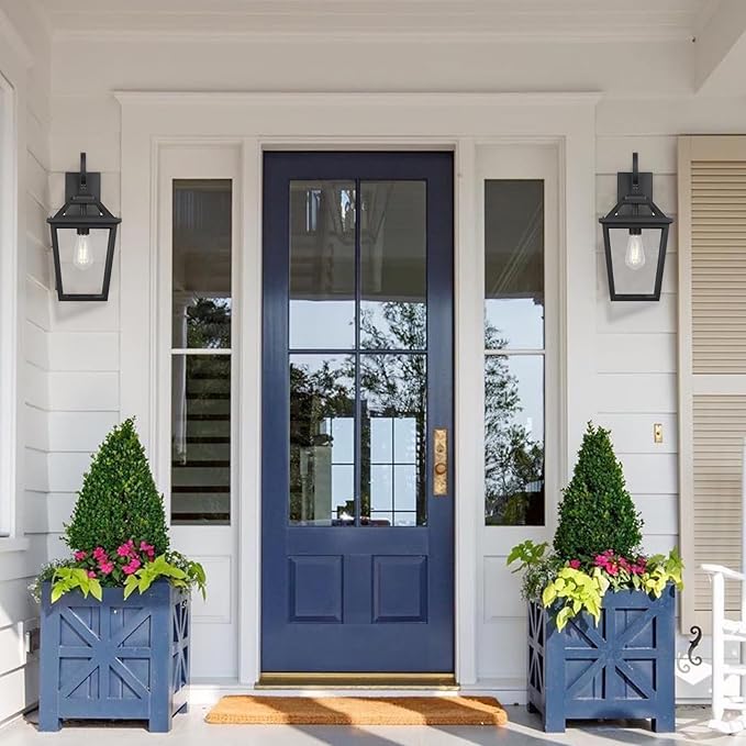 Outdoor Lanterns, Black Exterior Light Fixtures Mounted with Clear Glass, 18 Inch Tall Outdoor Wall Sconces Lamp for House, Doorway, Garage, Patio, 2 Pack