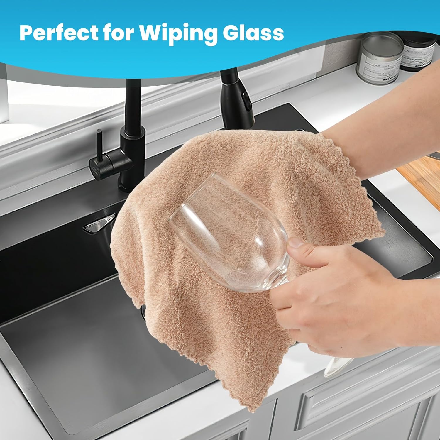 12 Pack Cleaning Cloth,Ultra Soft Absorbent Quick Drying Microfiber Cleaning Rags,No Scratches,Reusable,Washable,Lint Free Cleaning Towels for Kitchen,Window,Glass,car,11.8"×11.8"(Camel)