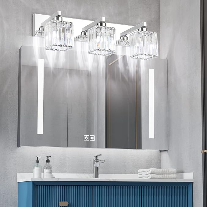 Aipsun Vanity Light Fixtures Crystal Bathroom Lighting Fixtures Chrome Vanity Light for Bathroom (Exclude Bulb)