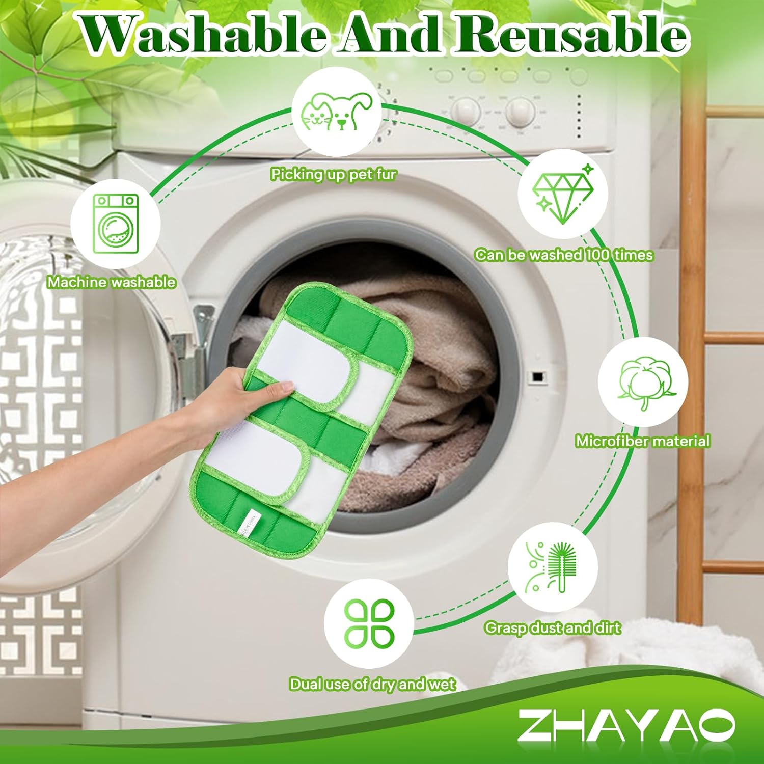 Reusable Pads Compatible with Swiffer Sweeper Mops, 2 Pack Washable Microfiber Floor Pad Refills, Wet and Dry Flat Cover for Surface/Hardwood Floor Cleaning (Mop Not Included)