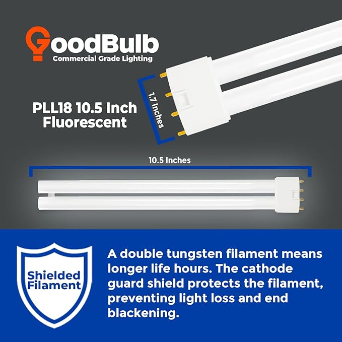GoodBulb PLL18/850 | 18W 10.5" Twin Tube Compact Fluorescent Light Bulb | 4-pin 2G11 Base 5000K Daylight 1050 Lumen | 36000 Hour Long Life Biax | Pack of 10