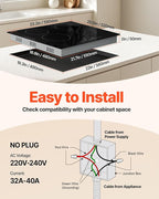 VEVOR LT4-77 Built in Electric Ceramic 23.2 x 20.5 inch Stove Top, 240V Glass Radiant Cooktop with Touch Control, Timer & Child Lock, 9 Power Levels for Simmer Steam Slow Cook Fry, 24IN 4-Burners