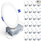 Ensenior 24 Pack 6 Inch LED Recessed Light, Dimmable, 6000K Clear White, 1200LM High Brightness, 12W 120V, Damp Rated, Ultra-Thin Canless Wafer Ceiling Light - ETL & FCC & IC