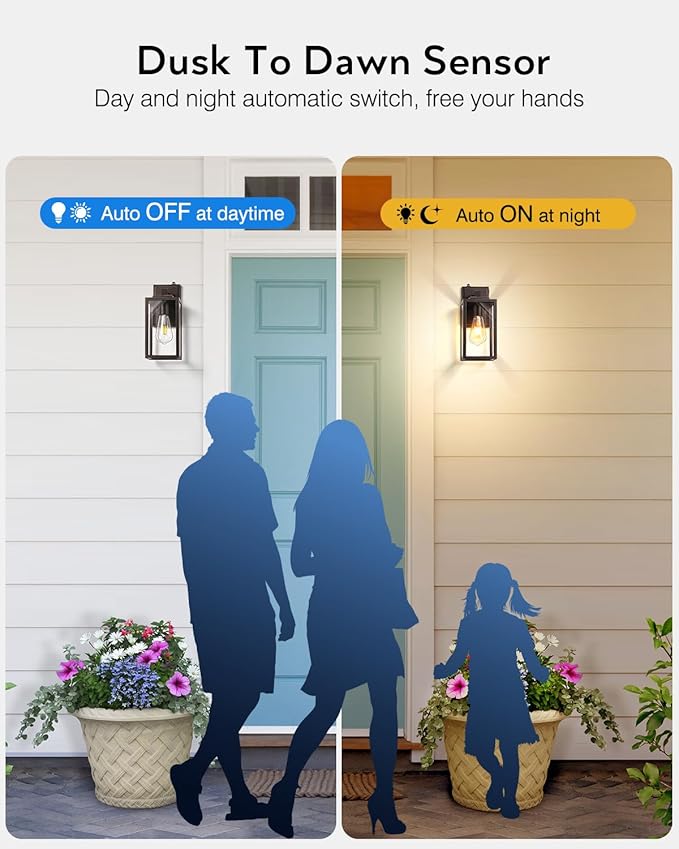 VIANIS Dusk to Dawn Porch Lights, Oil Rubbed Bronze Wall Lights Fixture Outside, Modern Outdoor Lanterns for Front Door, Aluminum Waterproof Anti-Rust ORB Sconce Wall Mount for Doorway, Patio