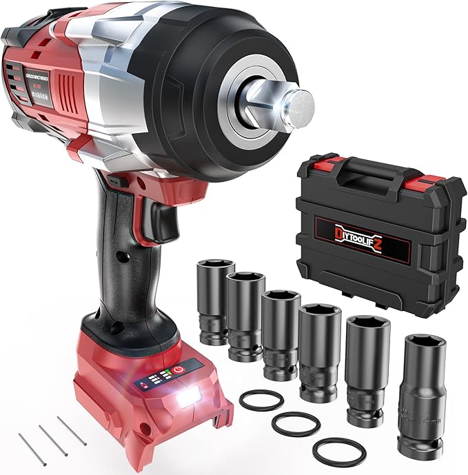 Cordless Impact Wrench 1/2 inch Compatible with Milwaukee 18v Battery, 1700 Ft-lbs High Torque Impact Driver with 6Pcs Sockets & Storage Case, Electric Impact Gun with 4-Speed & LED Light