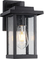 Outdoor Wall Sconce, Outside Porch Light Fixtures, Wall Mount Anti-Rust Exterior Wall Lights in Wood Grain Finish & Black Finish with Seeded Glass for Garage Doorway Entryway