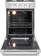 COSMO COS-EPGR244 24 in. Haven Collection 3.73 cu. ft. Gas Range with 4 Sealed Burners, Cast Iron Grates, Convection Oven, Stainless Steel