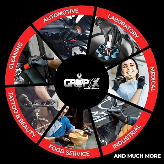 Heavy Duty 6 Mil Black Nitrile Gloves - Disposable, Latex & Powder Free | Mechanic, Food Prep & Tattoo | Rubber Gloves for Cooking, Cleaning & Household | Pack of (200)