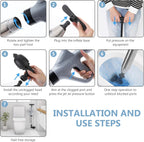 Air Plunger for Drain, High Pressure Air Drain Blaster with Visual Barometer Stainless Steel Toilet Clog Remover Toilet Unclogger Plungers for Bathroom, Toilets, Sink, Kitchen (Gray)