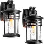 Darkaway Outdoor Porch Lights Wall Mount, Outdoor Light Fixtures Sconces Wall Lighting with Seeded Glass Waterproof Exterior Lights for Patio Yard House Hallway Doorway Garage(2 Pack, Black)