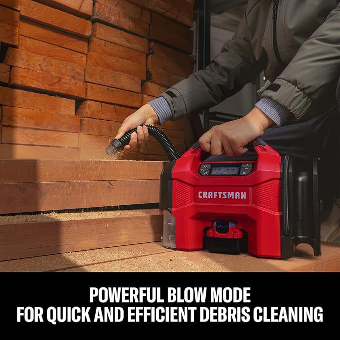 CRAFTSMAN 3-in-1 Tire Inflator Kit with Battery & Charger, 160 PSI Portable Air Compressor, Car Vacuum & Dust Blower with LED Light (Includes 4.0Ah Battery & 12V Charger)