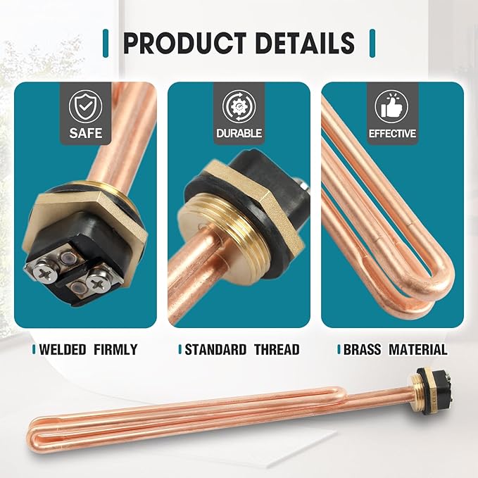 3 Pcs He 90240 Water Heater Heating Element 9000W 240V Heating Element Replacement for EcoSmart ECO 18 27 36 for Rheem Rtex Retex for Electric Tankless Water Heaters Screw-In Copper