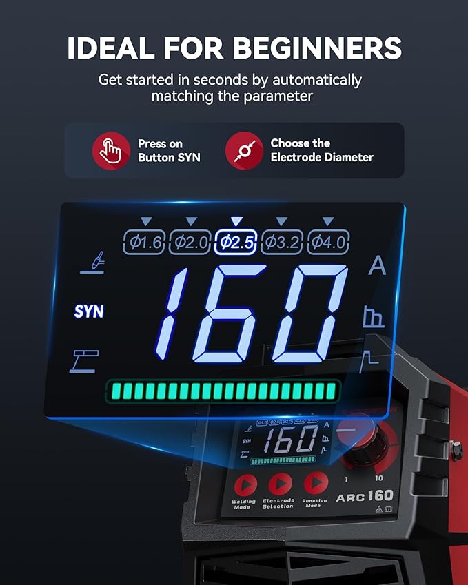 ARCCAPTAIN 110V/220V Stick Welder, [Large LED Display] 160Amp ARC Welding Machine with Synergic Control, IGBT Inverter Portable MMA Welder Machine with Lift Tig Hot Start, Arc force and Anti-Stick
