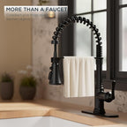 FORIOUS Rustic Black Kitchen Faucet with Pull Down Sprayer, 3 Modes Stainless Steel High Arc Vintage Spring Sink Faucet 1 or 3 Holes for Pot Filler, Farmhouse Camper Wet Bar