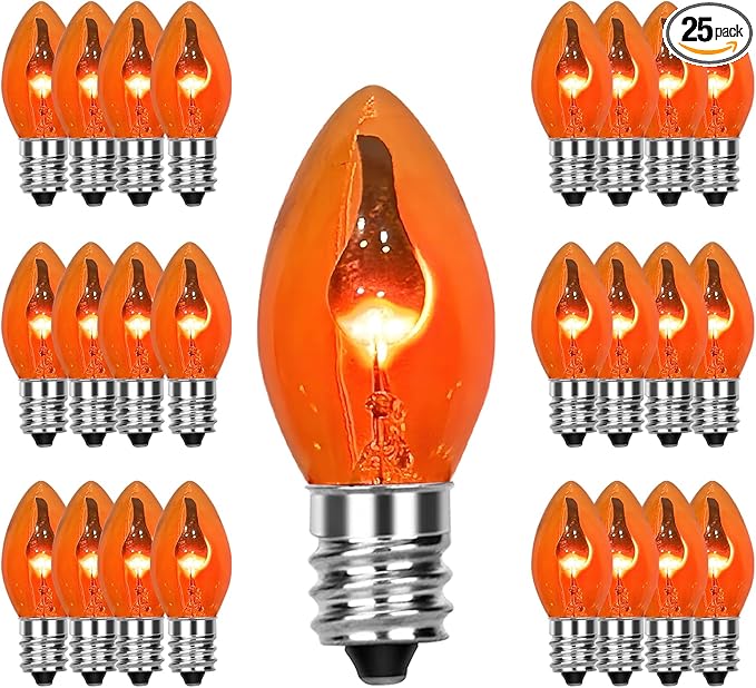E12 Flicker Flame Replacement Candle Bulbs, 25-Pack Orange Flame Light Bulbs for Home Decor, Energy-Efficient Flickering Light Bulbs for Chandeliers, Wall Sconces, and Lanterns, UL Listed